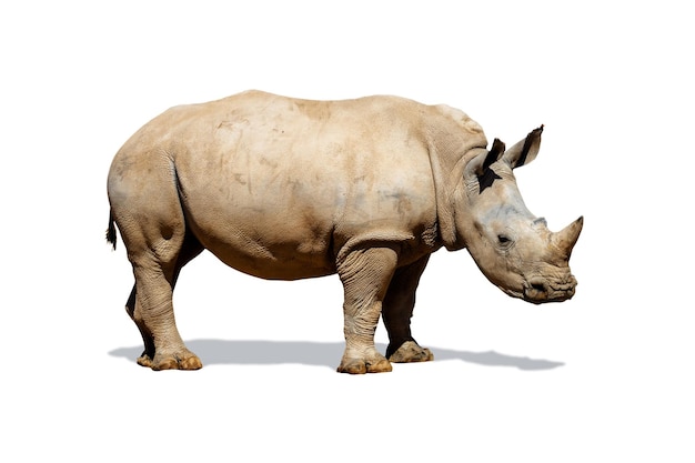 Południowa nosorożec biały na białym tle