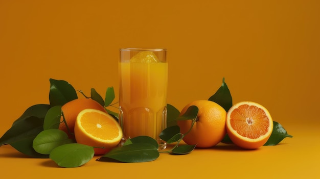 Zdjęcie pomarańcze i szklanka soku pomarańczowego