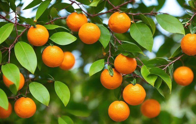Pomarańcze na gałęziach drzew tekstura Generatywna sztuczna inteligencja