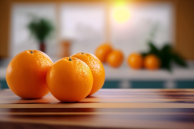 Pomarańcze Owoców W Blacie Tekstury Na Niewyraźne Tle Kuchni