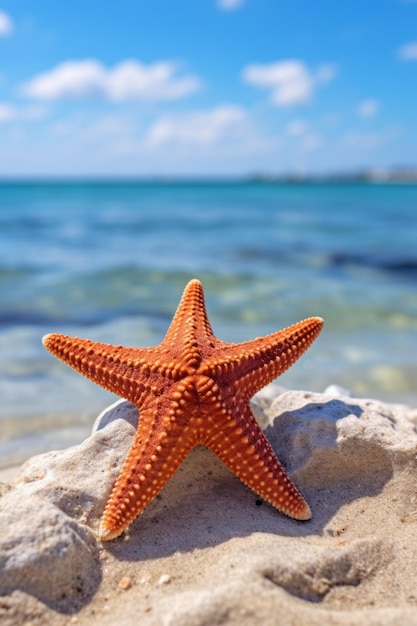 Pomarańczowa gwiazda morska spoczywająca na skałach Sandy Beach