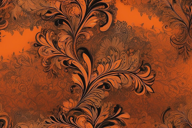 Zdjęcie pomarańczowa indyjska zakrzywiona tekstura rozmyty projekt dekoracyjny w stylu indyjskim z splotami zen