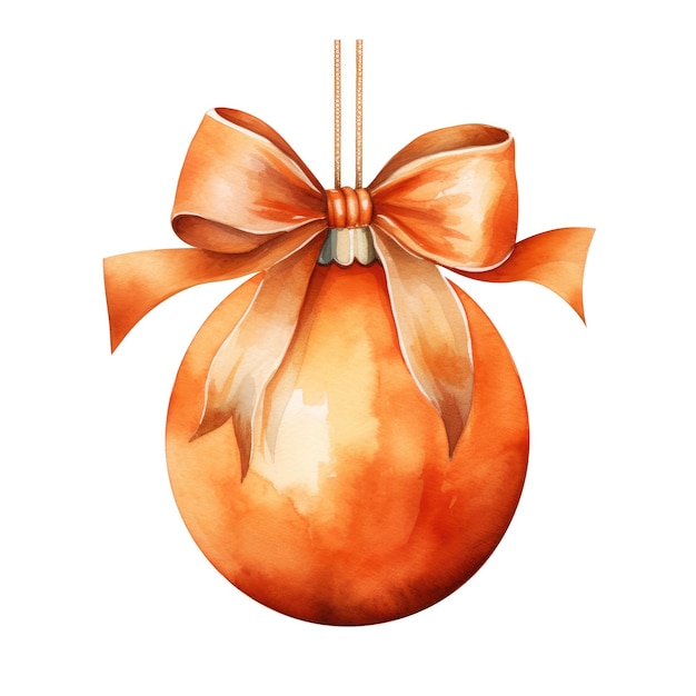 pomarańczowa kulka świąteczna z wstążką i łukiem izolowanym na tle Generatywna sztuczna inteligencja