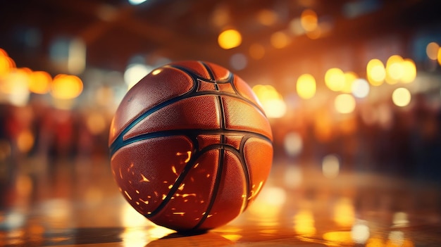 Pomarańczowa piłka do koszykówki na boisku koszykarskim