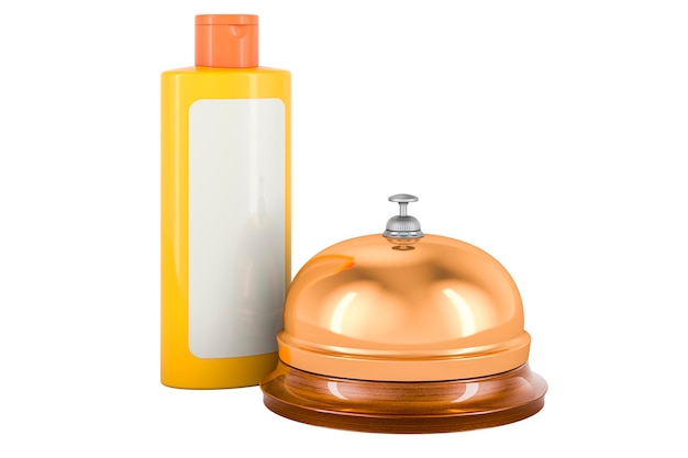 Pomarańczowa plastikowa butelka kosmetyczna z dzwonkiem odbioru 3D izolowana na białym tle