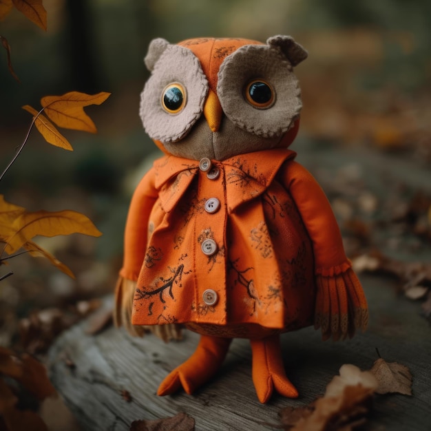 pomarańczowa sowa niestandardowe ręcznie robiona lalka miś wełna lniana tkanina pastelowe dzieci rękodzieło zabawka vintage