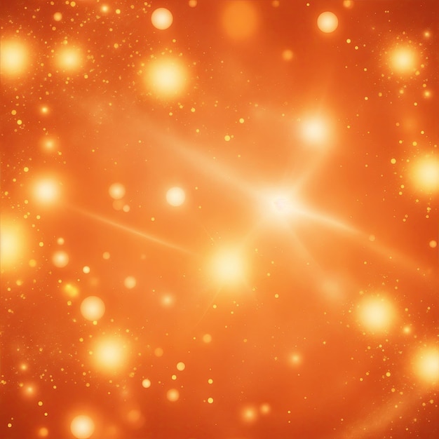 Pomarańczowe cząsteczki i jasne abstrakcyjne tło z błyszczącymi kropkami gwiazd