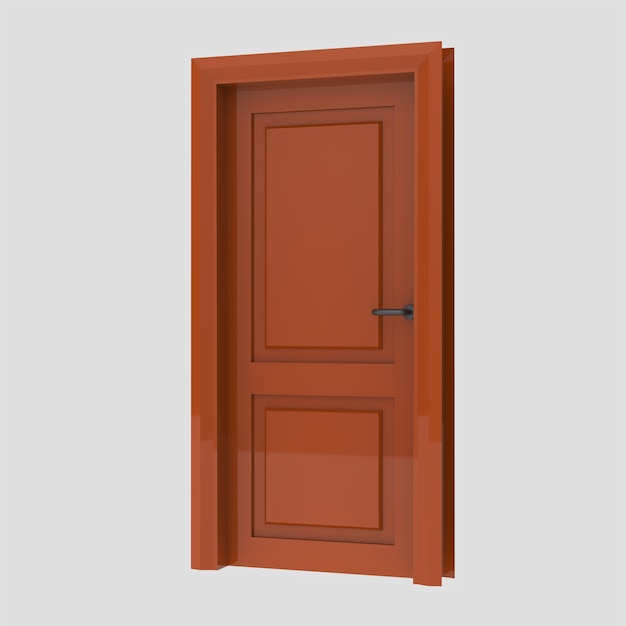 Pomarańczowe drewniane drzwi wewnętrzne ilustracja zestaw różnych otwarte zamknięte na białym tle