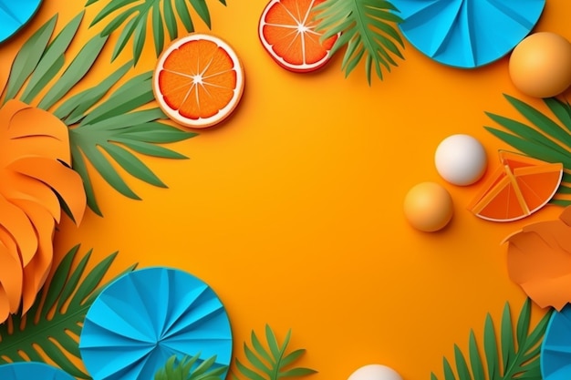 Zdjęcie pomarańczowe i niebieskie owoce tropikalne na pomarańczowym tle