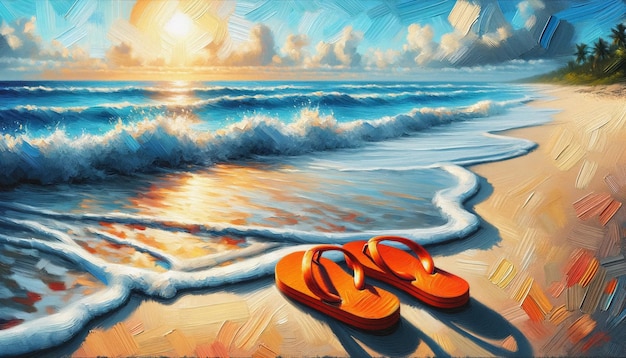 Pomarańczowe pantofle na plaży
