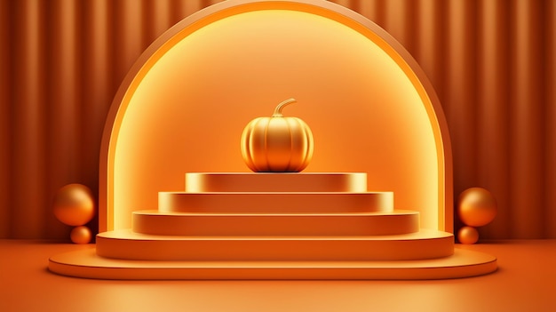 Pomarańczowe podium do promocji sprzedaży na Halloween lub produktu Halloweenowa minimalna scena Platforma podium 3D