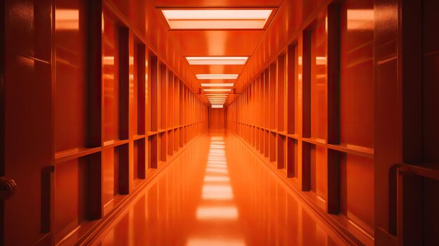 Pomarańczowy abstrakcyjny futurystyczny tunel z neonowymi liniami Generative AI