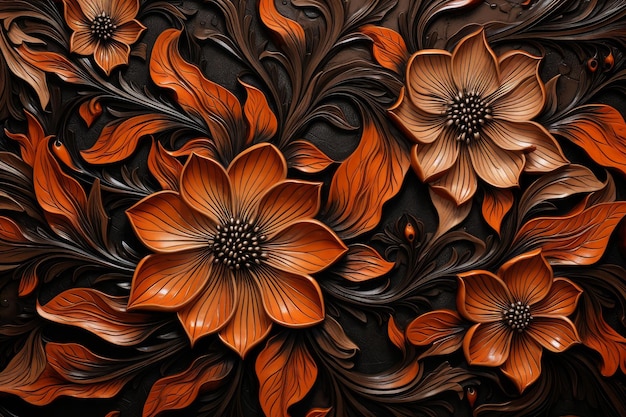Pomarańczowy czarny kwiat ozdobny elegancja Upuść szczegóły Generuj AI