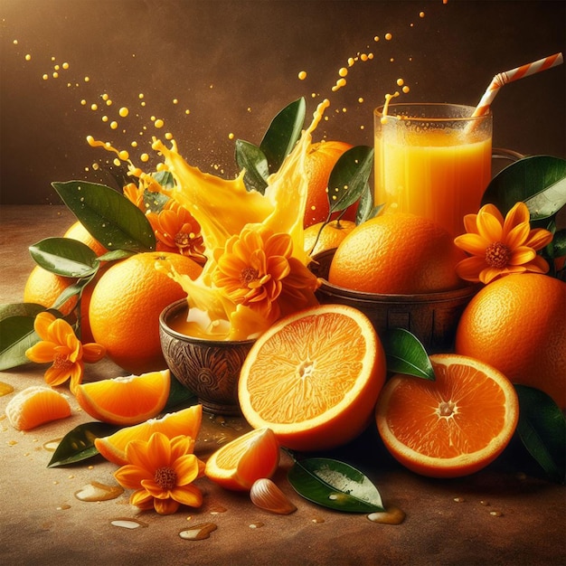 Pomarańczowy dla mediów społecznościowych szablon projektowania postów banerów i sok pomarańczy
