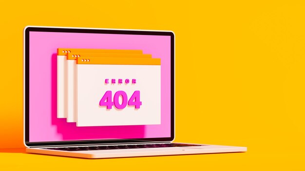 pomarańczowy etap z laptopem z komunikatami o błędzie 404 awaria połączenia renderowanie 3d
