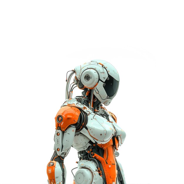 Pomarańczowy i biały robot na białej powierzchni