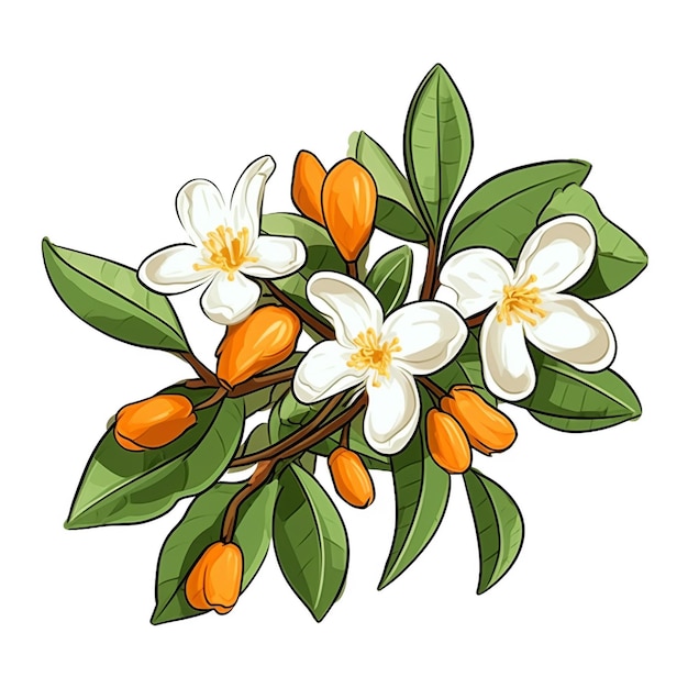 Pomarańczowy jasminowy kwiat Piękny styl kreskówki