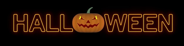 Pomarańczowy neon halloween na ciemnym tle ilustracja 3D