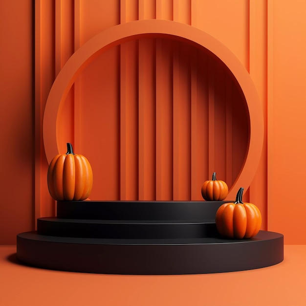 Pomarańczowy podium dla promocji sprzedaży Halloween lub produktu kwadratowy Halloween minimalna scena 3D podium