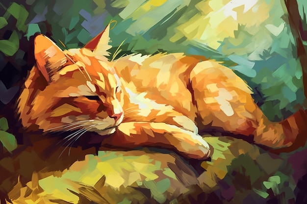 Pomarańczowy pręgowany kot toczący się w słońcu jest spokojny i radosny