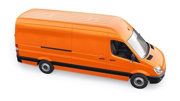 Pomarańczowy samochód dostawczy średniej wielkości na białym tle Puste nadwozie do nanoszenia napisów projektowych i logo ilustracja 3d