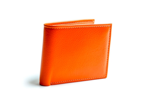 Zdjęcie pomarańczowy skórzany portfel na białym tle makieta na białym tle