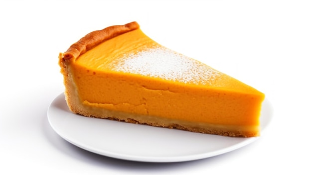 Pomarańczowy tort na białym talerzu izolowany na białym tle Ścieżka wycięcia