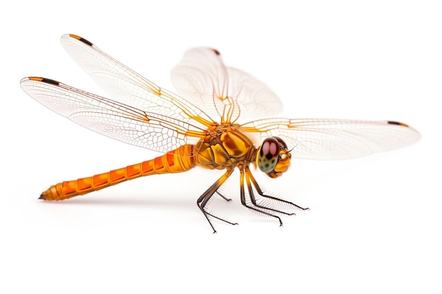 Pomarańczowy widok boczny Dragonfly Izolowany na białym tle Generatywna sztuczna inteligencja