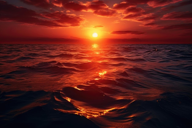 Zdjęcie pomarańczowy zachód słońca na morzu