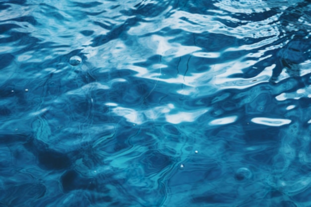 Pomarszczona niebieska powierzchnia wody z odbiciami światła Podwodne abstrakcyjne tło Koncepcja wakacji spa Ocean basen lub morze Generacyjna sztuczna inteligencja