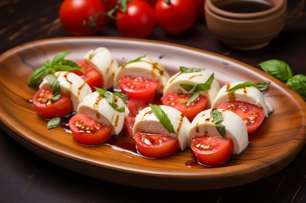 Pomidor i mozzarella gryzą włoską przekąskę