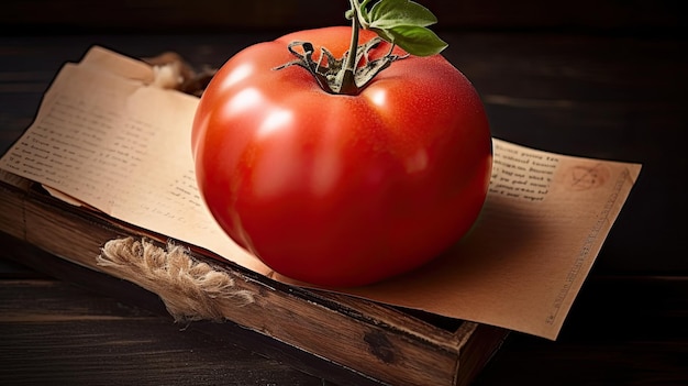 Pomidor na książce z napisem „pomidor”.
