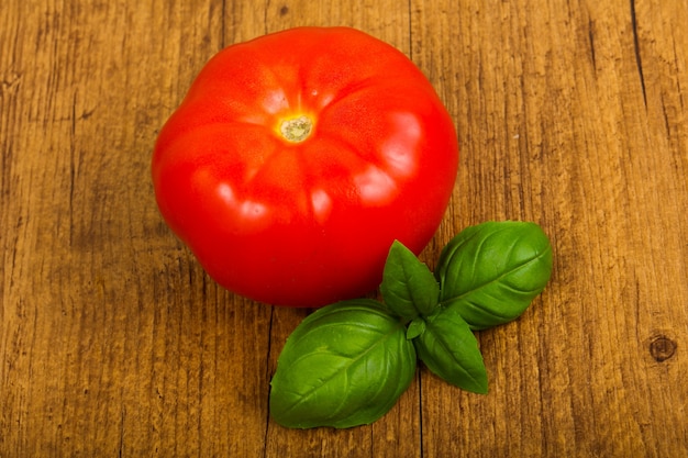 Pomidor z liśćmi bazylii
