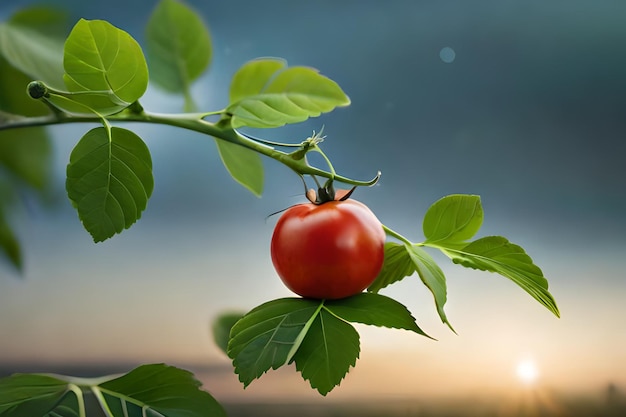 Pomidorowa roślina z zielonymi liśćmi i czerwonym pomidorem na nim