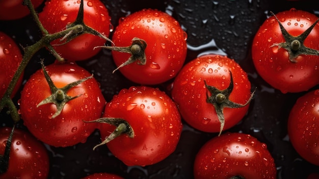 Pomidory na patelni z kropelkami wody na nich