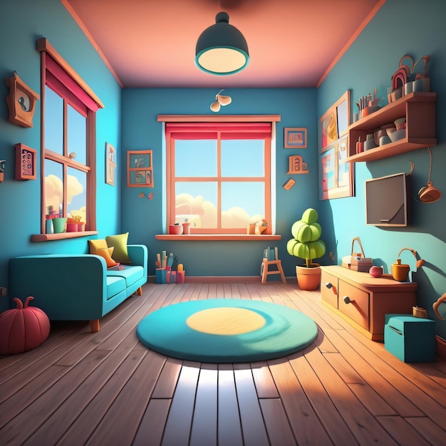 Zdjęcie pomieszczenie tła kreskówek 3d dla animacji