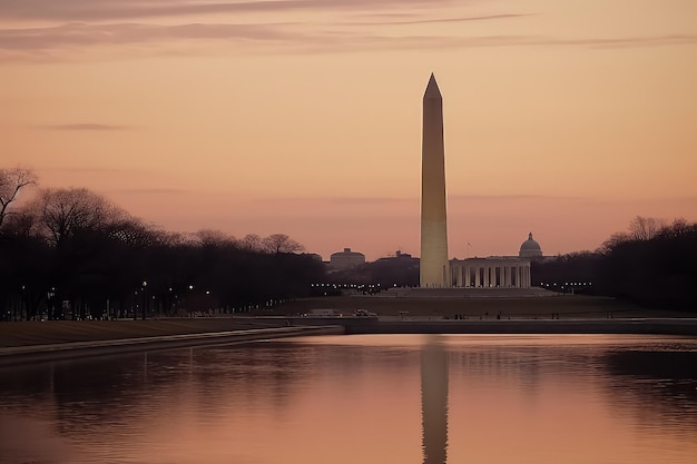 Pomnik Waszyngtona ze wschodem słońca Washington DC USA AI