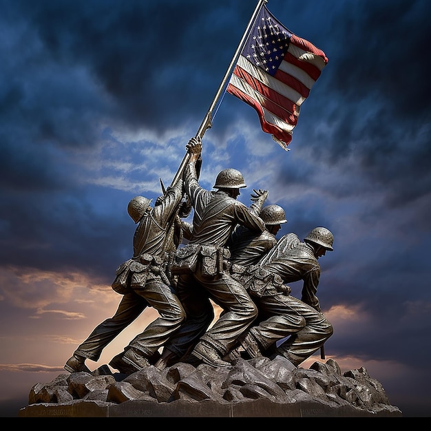 pomnik żołnierzy z amerykańską flagą