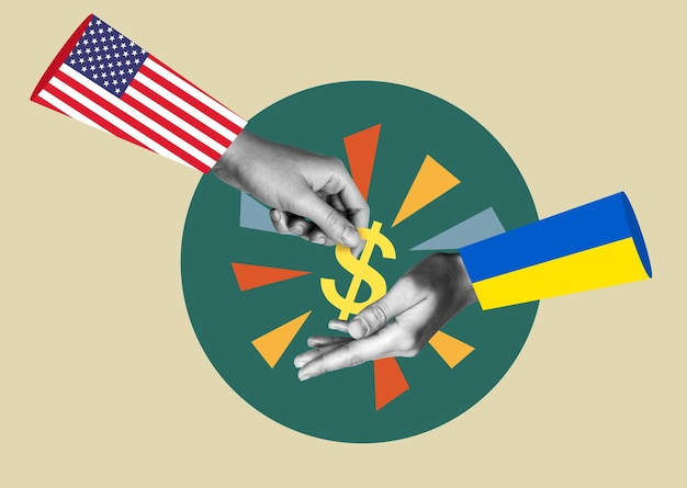 Zdjęcie pomoc amerykańska dla ukrainy flaga usa i ukrainy pomoc finansowa