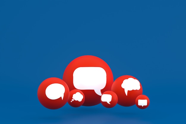 Pomysł komentarz lub myśl reakcje emoji renderowania 3d, symbol balonu mediów społecznościowych z tłem wzoru ikony komentarza