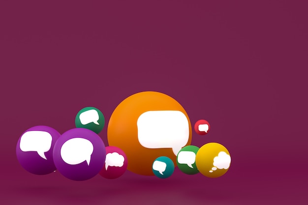 Pomysł komentarz lub myśl reakcje emoji renderowania 3d, symbol balonu w mediach społecznościowych z tłem wzoru ikony komentarza