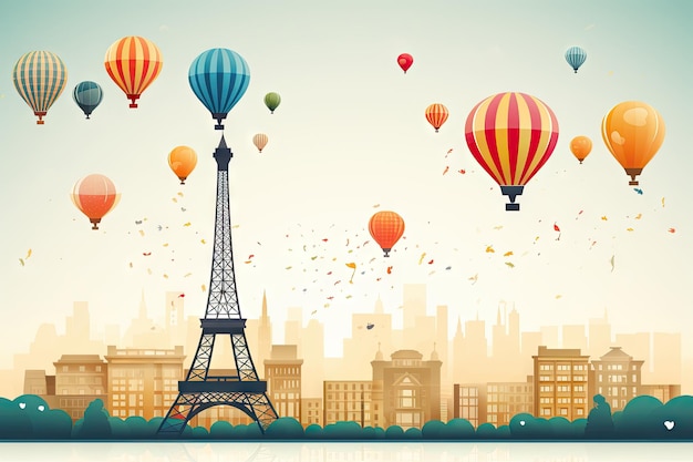 Pomysł na Nowy Rok z wieżą Eiffla i balonami na gorący powietrze podczas Nowego Roku przez generative ai