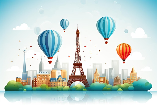 Pomysł na Nowy Rok z wieżą Eiffla i balonami na gorący powietrze podczas Nowego Roku przez generative ai