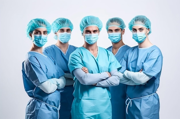 Pomyślna drużyna lekarzi medycyny patrzeje kamerę i ono uśmiecha się podczas gdy stojący w szpitalu