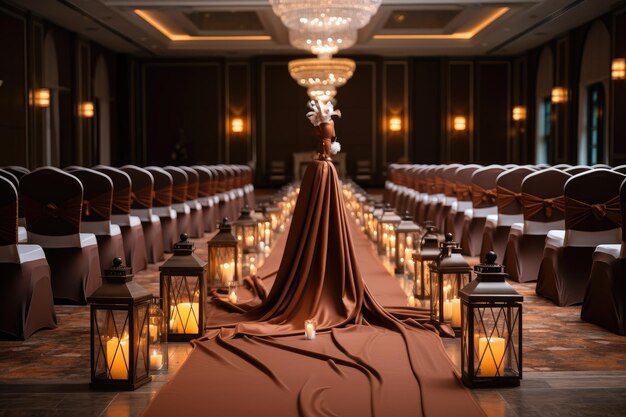Zdjęcie pomysły na dekorację korytarza w sali weselnej w kolorze brązowym