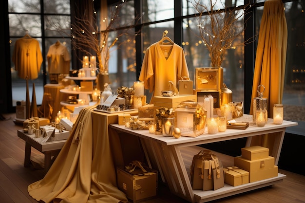pomysły na dekoracje sklepu w kolorze złotym