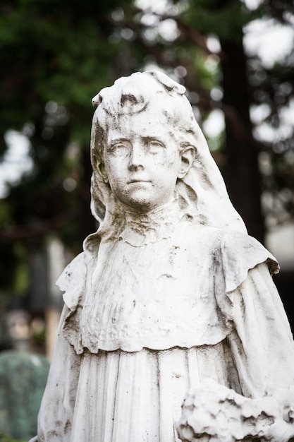 Zdjęcie ponad 100-letnia statua. cmentarz położony w północnych włoszech.