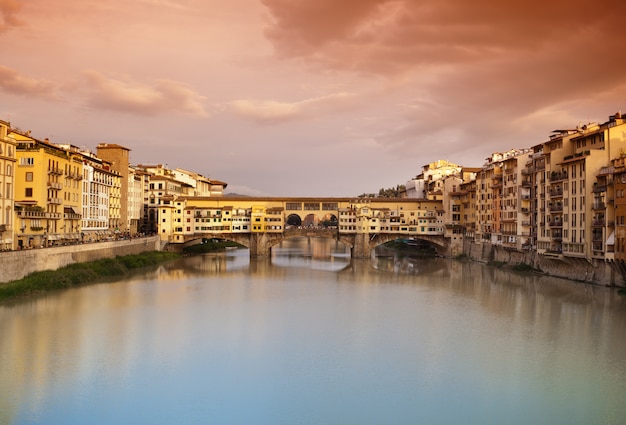 Ponte Vecchio O Zachodzie Słońca, Florencja, Włochy