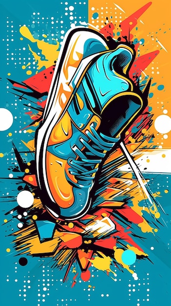 Zdjęcie pop art plakat sportowy sneaker komiks rysunek