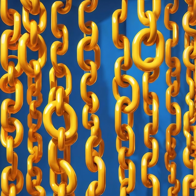 Pop art żółtych łańcuchów na niebieskim tle ilustracja renderingu 3D